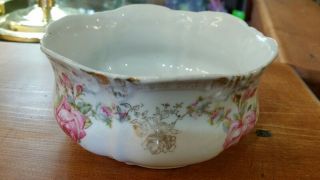 Antique Victorian Rose Bowl Transfer W Gold White Red Green