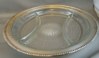 Antique Watson Sterling Co.  10 1/2 " Sterling Rimmed Cut Glass Divided Plate Rare