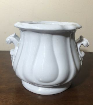 Antique J.  F.  White Ironstone Handled Pot Serving Dish Vase 5” Farmhouse Decor