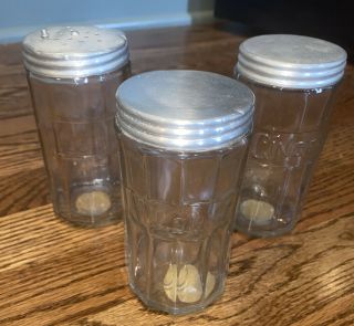 3 Antique Ribbed Glass Hoosier Sellers Kitchen Cabinet Spice Jars with Lids 2