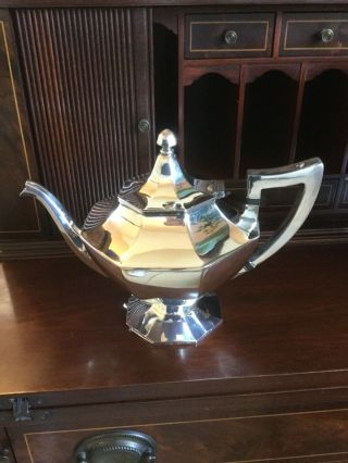Vintage Big Egyptian Art Deco Teapot Silver Plate Wilcox 10”width 7” Height
