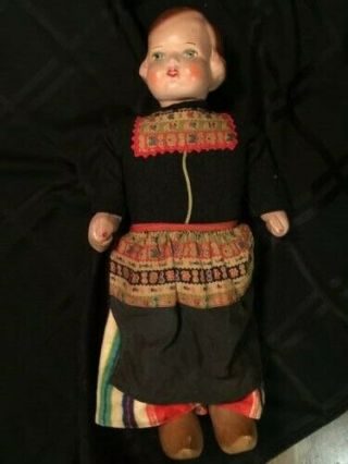 Antique Dutch Walking Doll Composition Face Wood Body 17.  5 "