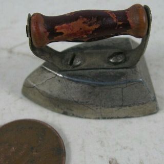 Antique Cast Iron Small Miniature Sad Iron With Wood Handle