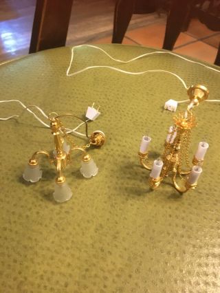 Vintage Dollhouse Chandeliers.  Two Different.  Gold.  Lovely