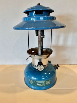 Rare Vintage 10 - 70 Sears Roebuck Lantern 72216 Blue Pyrex Top Hat Dual Mantle