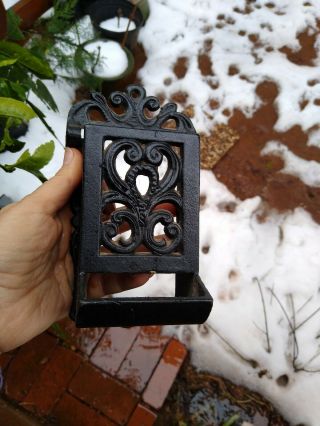 Vintage Antique Cast Iron Match Box Holder Wall Mounted Signed Tobacco