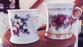 Set Of 2 Antique Porcelain Cups,  1 Shaving Mug,  1 Moustache Cup,
