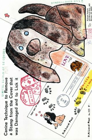 U.  S.  Fdc 2202 Rare Hideaki Nakano Cachet - Puppy Love Stamp - Pull Out Tongue