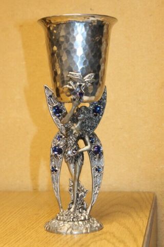Rare - Fellowship Foundry Pewter Jeweled Winged Fairy Goblet/chalice 9 3/4 " Tall