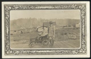 Rare 1911 Real Photo Post Card,  2 Boys With Their Pedal Car,  Hoquiam,  Wa.