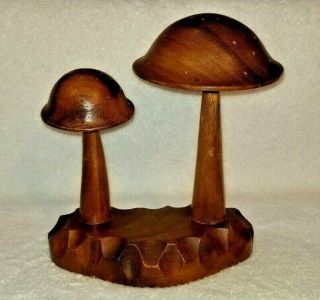 Vintage Wooden Mushrooms Wood 8 1/2 " Monkey Pod Mid Century Toothpick Sculpture