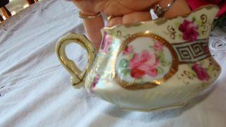 Antique Nippon? Pink Roses And Beaded Gold Porcelan Creamer