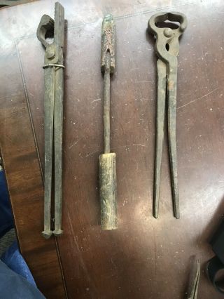 Old Vintage Tools Blacksmith Tools Antique Steel Tongs Bin 8