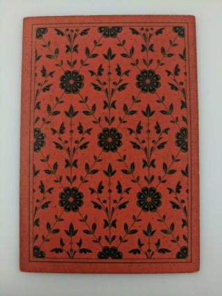 Antique Playing Card Old Single Square Corner Black Red Flowers Diamond Design