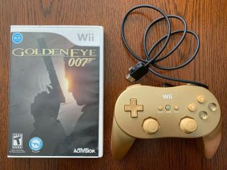 Goldeneye 007 Wii Game & Gold Classic Pro Controller Bundle