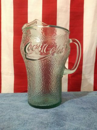 Coca - Cola Coke Glass Pitcher Pebble Green Vintage 8.  5 " Height