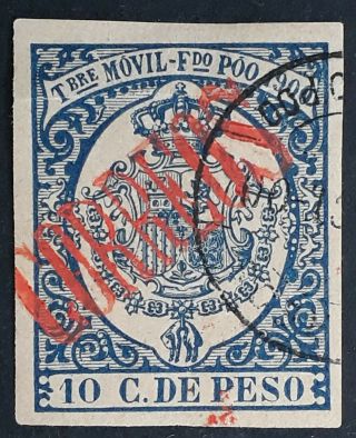 Rare 1900 - Fernando Po (spanish Guinea) 10c Revenue Stamp W Correos O/p