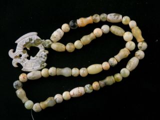 26 Inches Chinese Old Jade Beads Necklace W/jade 2fishes Pendant H019