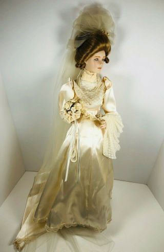 Vintage Franklin The Gibson Girl Bride Porcelain Doll & Stand Heirloom Vgc