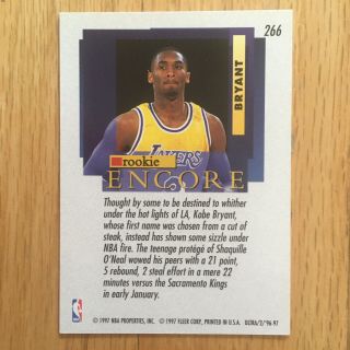 1996 - 97 Kobe Bryant Fleer Ultra Encore Rookie RC 266 INVEST RARE Mamba $400 2