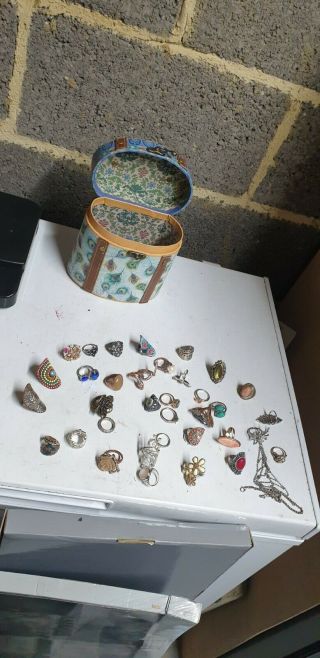 Bundle Vintage Costume Jewellery Mixed Joblot Rare 99p Rings And Box