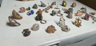 Bundle vintage costume jewellery mixed joblot RARE 99p rings and box 2
