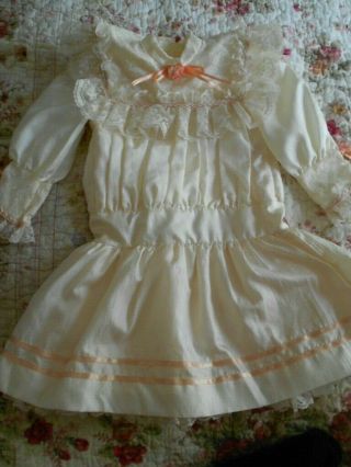 Antique Style Ivory Silk Doll Dress With Ribbon And Lace