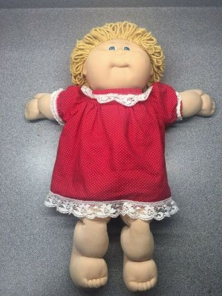 1982 Cabbage Patch Doll Girl,  Short Blond Hair,  Blue Eyes,  Red Dress