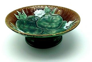 Rare Antique Victorian Robert Holdcroft Majolica water Lily Compote 1870 Signed 2