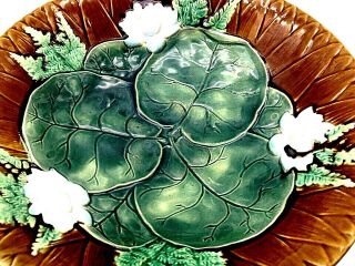 Rare Antique Victorian Robert Holdcroft Majolica water Lily Compote 1870 Signed 3