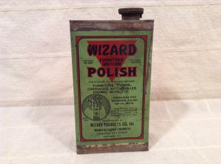 Rare Vintage Wizard Furniture And Floor Polish Advertising One Quart Tin