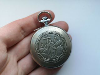 Very Rare Collectible Ussr Russian Pocket Watch Molnija Orthodox Church Serviced
