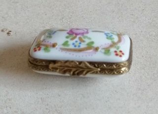 Rare Limoges Trinket Box Rectangular Shape With Gold And Multicolor Flowers