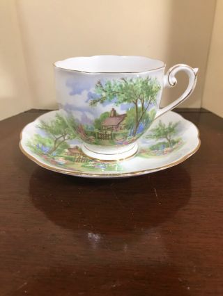Queen Anne Tudor Cottage Teacup And Saucer