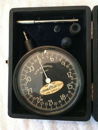 Rare Vintage Herman Stitch Co Model J Hand Tachometer in case all parts 2