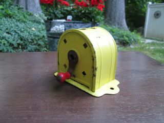 Vintage Clothes Line Reel With A Wood Crank Handle - Rare Yellow Color