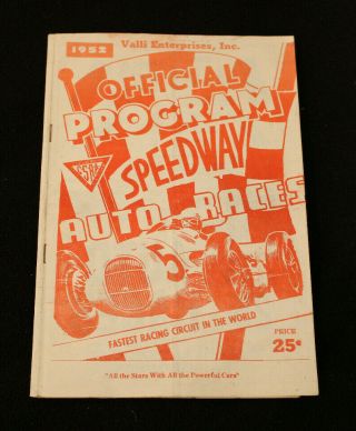 Rare 1952 Valli Speedway Auto Races Program Celina Ohio Vintage Car Race Book