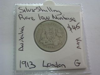 Australia 1913 Silver Shilling Coin Rare Low Mintage Kgv London