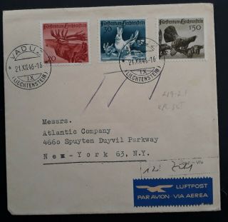 Rare 1946 Liechtenstein Airmail Cover Ties 3 Stamps Cancelled Vaduz To Usa