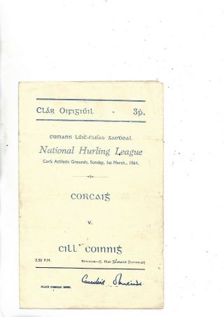 1\3\64 Very Rare Gaa Hurling Cork V Kilkenny