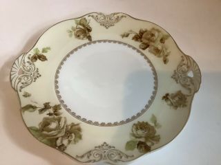 Antique Hermann Ohme Silesia Old Ivory Hp Roses Round Platter 9 1/2”