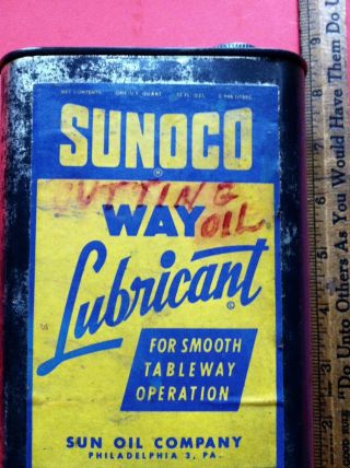 Vintage Sunoco Way Lubricant Oil Old Tin Can W/ Rare Paper Label