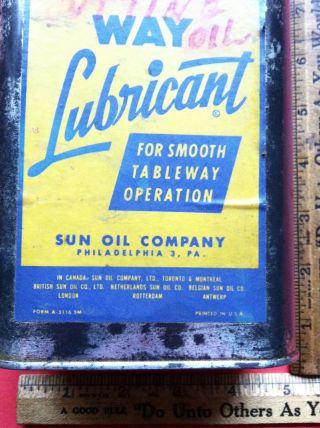 Vintage Sunoco Way Lubricant Oil Old Tin Can W/ Rare Paper Label 2