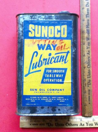 Vintage Sunoco Way Lubricant Oil Old Tin Can W/ Rare Paper Label 3