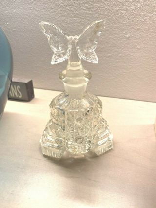 Vintage Large 5 3/8 " X 3 3/8 " Butterfly Crystal Refillable Perfume Bottle Rare