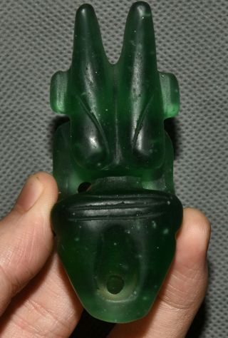 8cm Chinese Hongshan Culture Green Crystal Carved Beast Sun - God Amulet Pendant