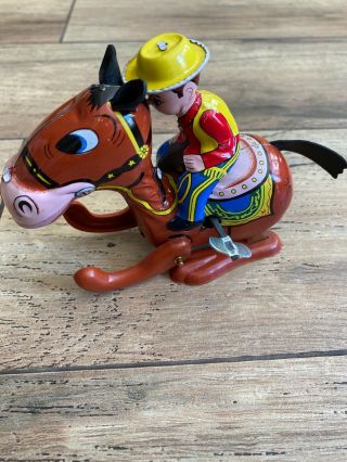 Vintage Mikuni Wind - Up Tin Horse Jockey Made in Japan Antique 2