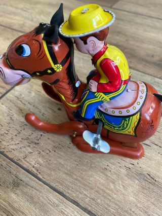 Vintage Mikuni Wind - Up Tin Horse Jockey Made in Japan Antique 3