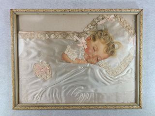 Victorian Baby Mourning Picture Real Hair Early 1900s Vintage Antique Folk Art 3