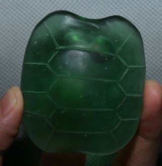 6cm Chinese Hongshan Culture Green Crystal Carved Tortoise Shell Amulet Pendant